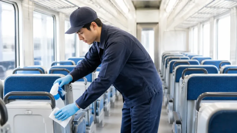 JRの車両清掃では車内清掃から忘れ物確認まで幅広く担当する